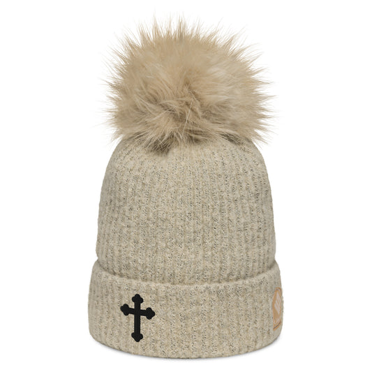 Women's Cross Pom-Pom Beanie