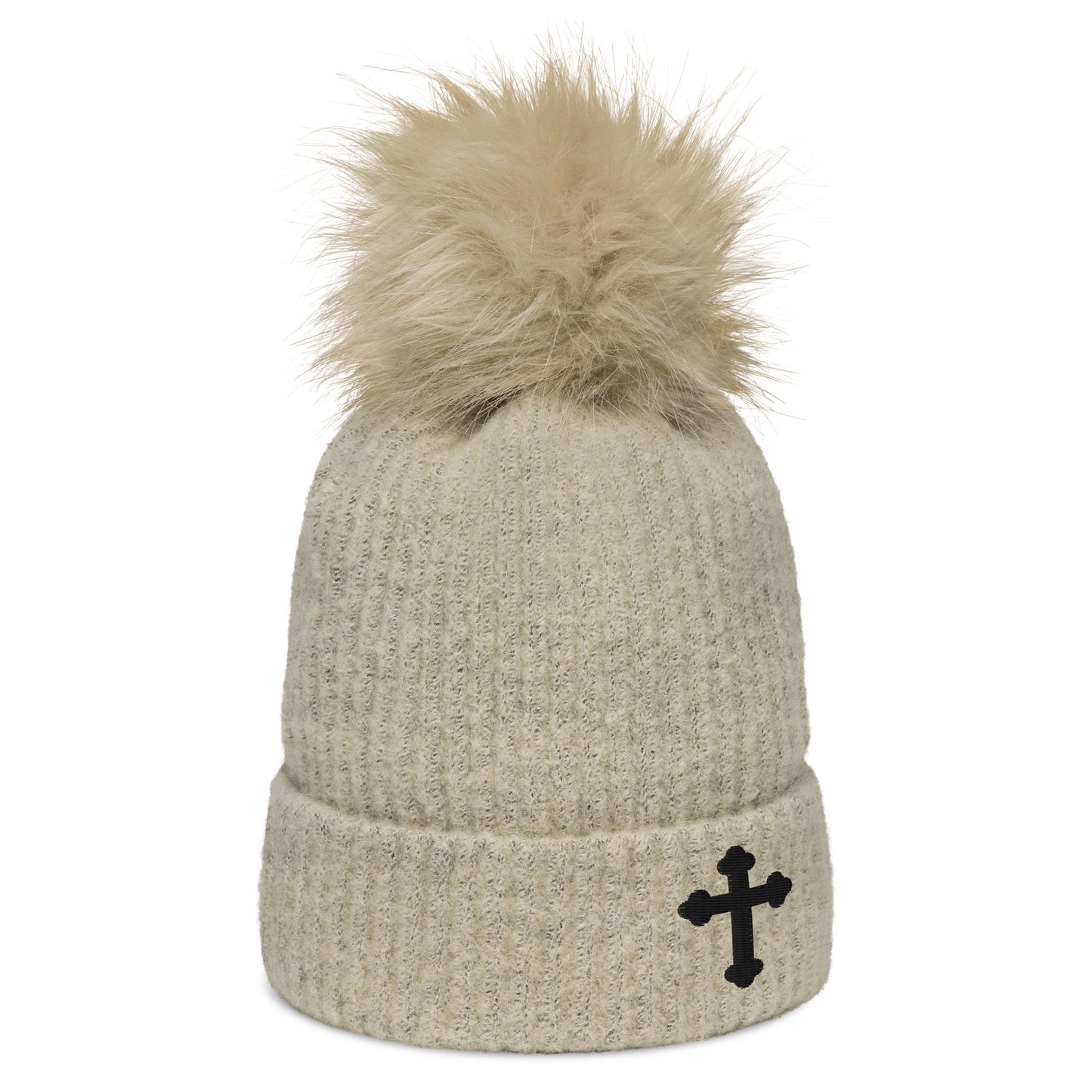 Women's Cross Pom-Pom Beanie